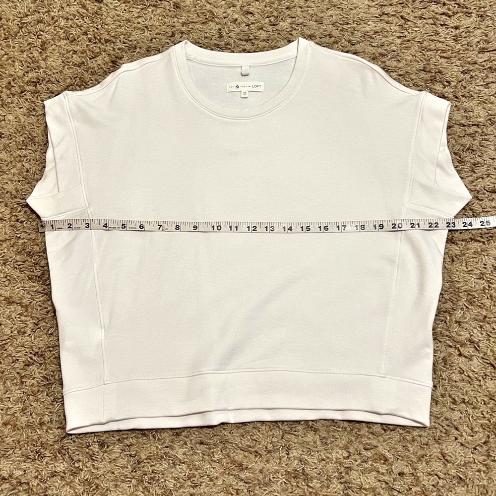 [Lou & Grey] Cream Dolman Crop Fleece Top Oversized Casual Crewneck Size XSmall - Picture 8 of 8